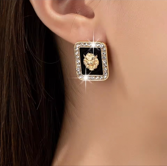 Anthropologie Jewelry - Black and Gold Lion Earrings